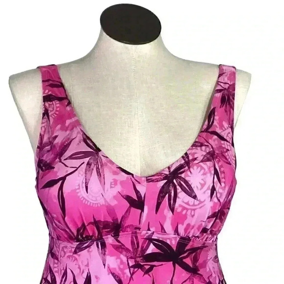 SwimsuitsForAll Women 12 Floral Padded Tankini Swim Top Pink Purple Ombre - Picture 2 of 12
